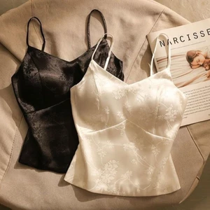 Awngd Phong Cách Trung Hoa Satin Bề Mặt Sling, Spice Girl Mùa Hè Đẹp Áo Vest Lưng, Có Miếng Lót Ngực Mỏng Áo Khoác Ngoài Ngắn Top Đi Biển Kỳ Nghỉ