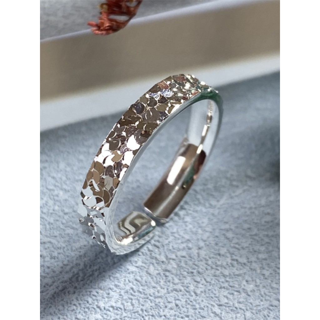 Hồng Kông Zhengsheng Trang Sức Bạc Nguyên Chất 999.9 Nghiền Đá Nhẫn Cặp Đôi Gypsophila Sterling Bạc Nhấp Nháy Nhẫn Trơn Nam Nữ Nhẫn Cặp Đôi Quà Tặng