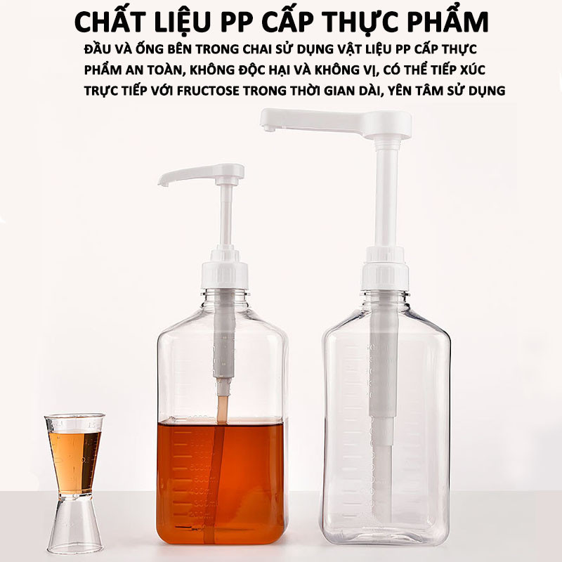 Bình đựng siro bằng nhựa thủy tinh1600ML,có vòi pump định lượng,Bình bơm đường，Nhựa cao cấp