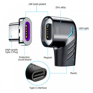 Elough 120W Magnetic Adapter Fast Charging USB Type C to Type C Connector