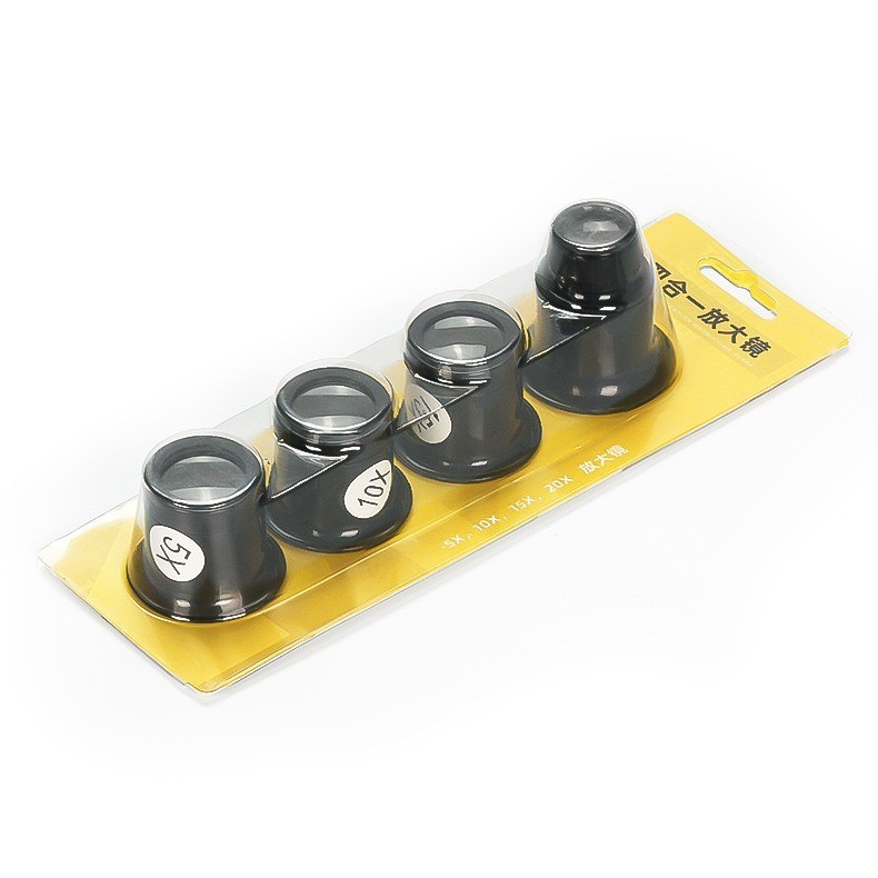Bộ 4 Kính lúp mắt 5x 10x 15x 20x dùng cho sửa chữa đồng hồ, trang sức