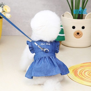 Đầm Thú Cưng Thêu Chữ Cái Tay Phồng Lực Kéo Móc Mùa Hè Kitty Quần Áo Trang Phục Cho Chó Ngoài Trời