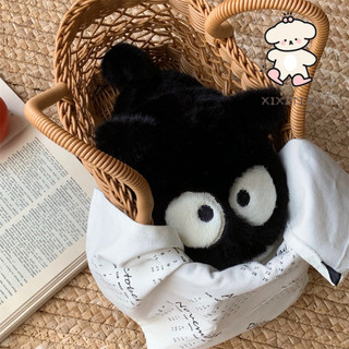 Xixitiao Giày Cotton Xấu Xí Dễ Thương Mắt To Nhỏ Mèo Đen Nữ Lông Cừu Ấm Nhà Nửa Gót Đế Mềm Lông
