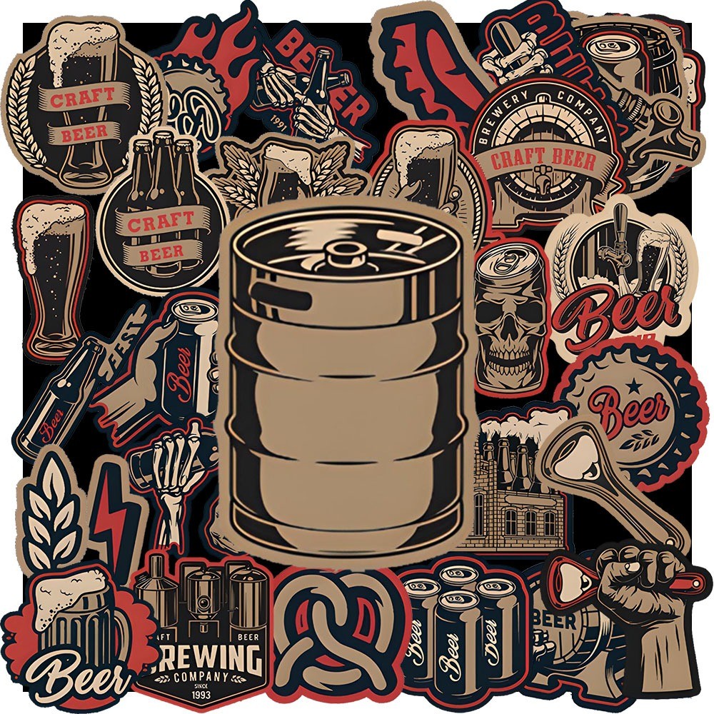 50 cái Sticker Retro Beer chống nước, Decal Beer Vintage dán vali, điện thoại, mũ bảo hiểm