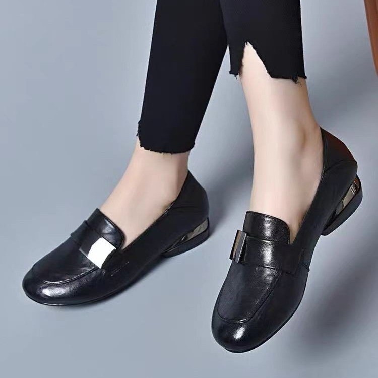 Retro Handmade Da Mềm Loafers 2024 Xuân Thu Thấp Gót Nông Miệng Đế Mềm Mũi Tròn Chống Trơn Trượt Giày Da Đơn Nữ 25.3.12