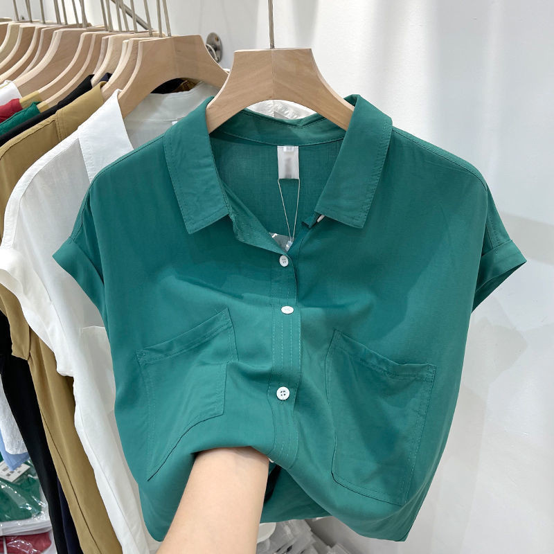 (7 Màu) Áo sơ mi nữ tay ngắn dáng rộng Cotton màu trơn dành cho nữ Áo sơ mi dáng rộng