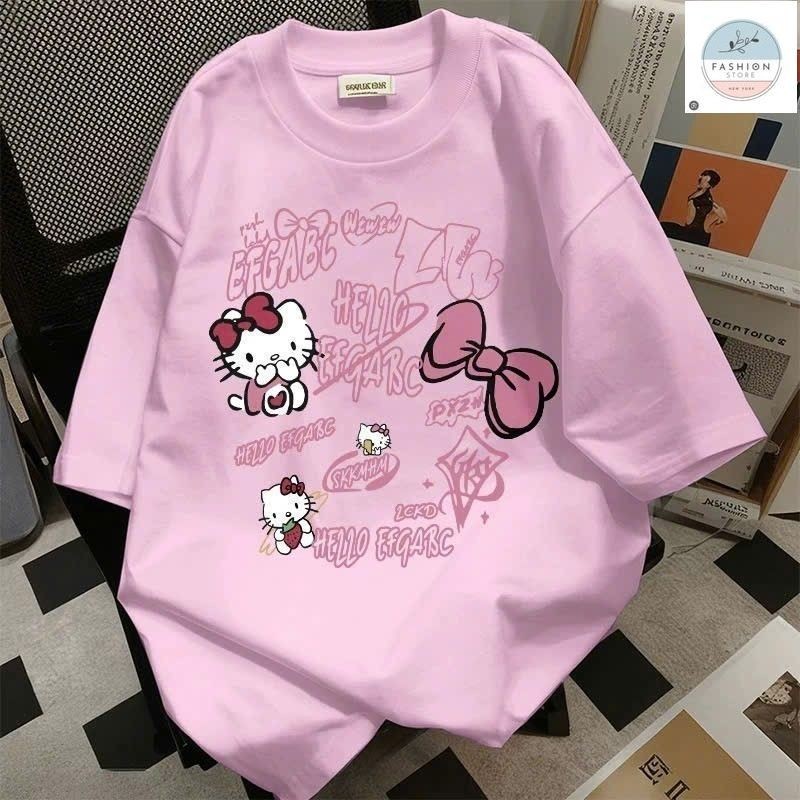 Áo Phông Form Rộng Tay Lỡ Chất Cotton Hình Mèo Dễ Thương-Quần áo 94