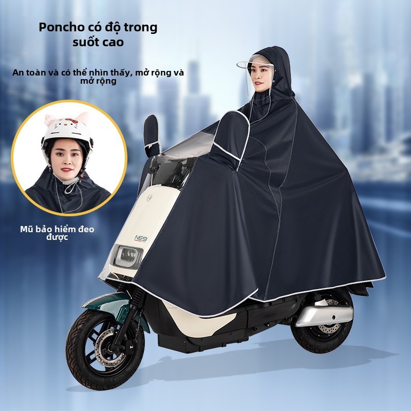 Áo mưa đi xe máy PTLUXURY 1 người và 2 người che phủ toàn thân, kèm kính chắn mưa tiện lợi