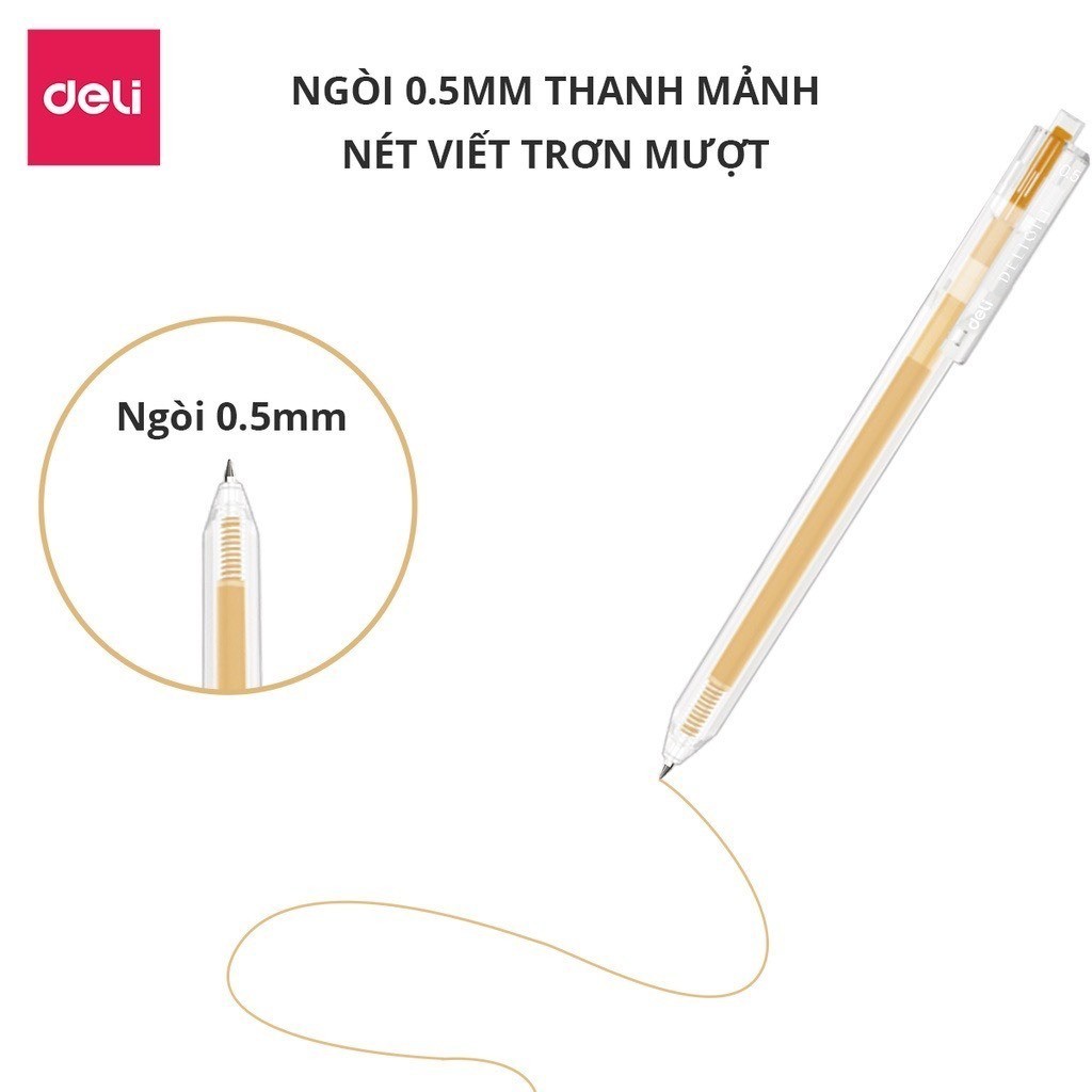 [COMBO 11 màu] Bút bi nước mực gel bấm nhiều màu 0.5mm DELI nhanh khô viết đều êm EG118