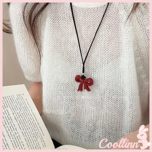 Vòng cổ trái tim nơ thời trang COO với dây da đen Trang sức cổ dài