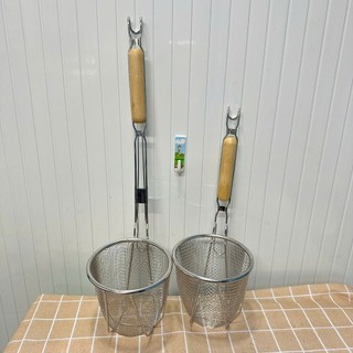 Vợt sóc trụng hủ tiếu INOX XỊN sáng bóng CÁN GỖ loại lớn cao cấp Vạn Lợi  - Trường An VN