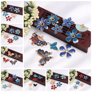 Trang sức handmade kẹp tóc giả cloisonne màu xanh, họa tiết đốt thụ thể