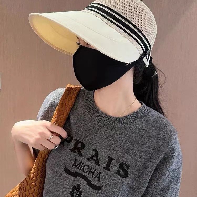 M126 Mũ cói bucket rộng vành kín chóp chống nắng đi biển có nút gài khẩu trang tiện lợi