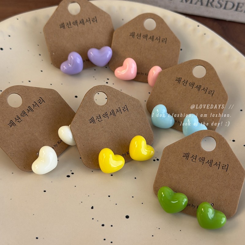 Bông tai hình trái tim màu kẹo Macaron Phụ kiện phong cách cô gái dễ thương