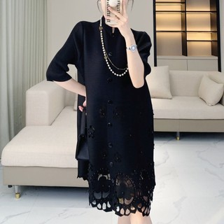 Miyake Xếp Ly Nặng Tay Nghề Thủ Công Rỗng Đính Hạt Đầm Nữ Phong Cách Mới Thiết Kế Thời Trang Cảm Thấy Tính Khí Cao Cấp Mỏng Hơn Nhìn Trượt Tuyết
