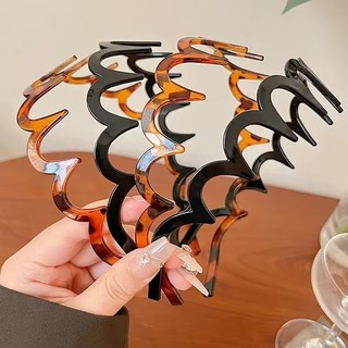 Băng đô rửa mặt gợn sóng có răng chống trượt, băng đô tắm & chăm sóc da bằng nhựa dành cho nữ, 2 màu đen / hổ phách