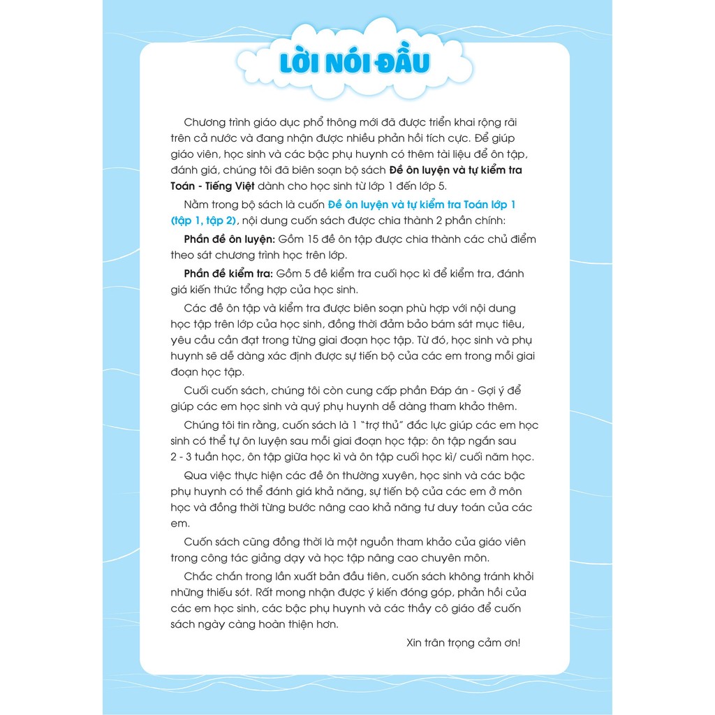 Sách - Đề Ôn Luyện Và Tự Kiểm Tra - Toán/Tiếng Việt - Lớp 1 - Tập 1-2 (Trọn Bộ)