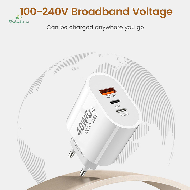 [Nhà Điện] Sạc USB C 40W Sạc 3 Cổng Loại C Sạc Điện Thoại Di Động PD Power Adapter Cho QC3.0 mới
