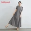 Đầm trơn nữ tay ngắn Đầm dài thời trang dáng rộng cổ tròn xoay lớn chữ A Váy thường ngày