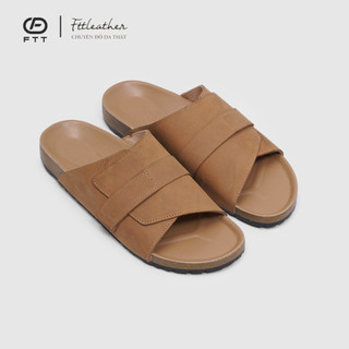 Dép đế trấu quai ngang da bò sáp Fttleather cho nam nữ thời trang unisex thấm hút mồ hôi chân D501