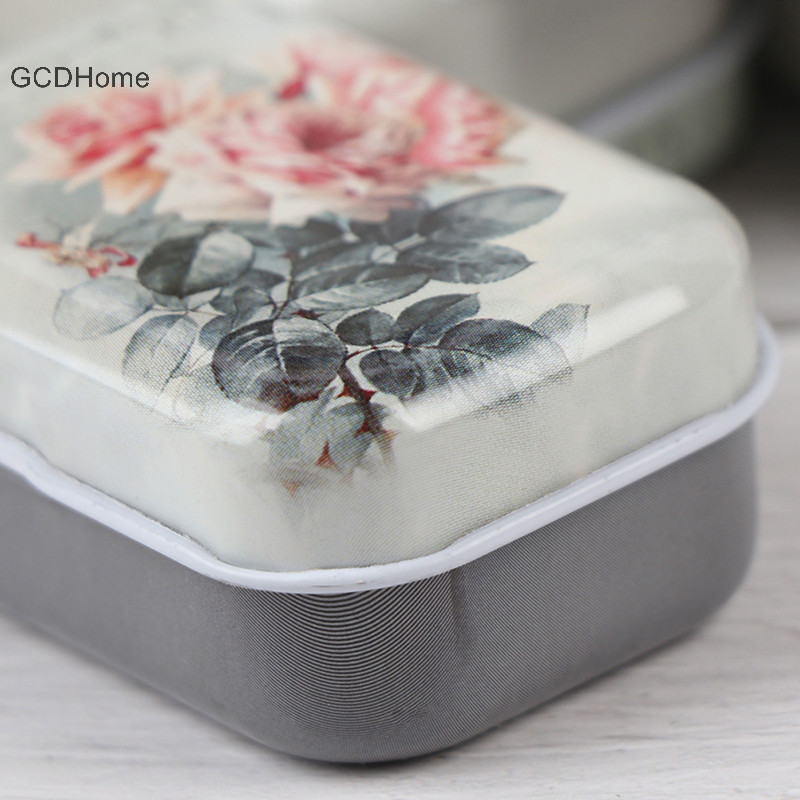 Gcdhome Hoa Tin Nhân Viên Trang Sức Hộp Đựng Đồng Xu Thiếc Nhỏ Hình Chữ Nhật Hộp Bảo Quản HOT