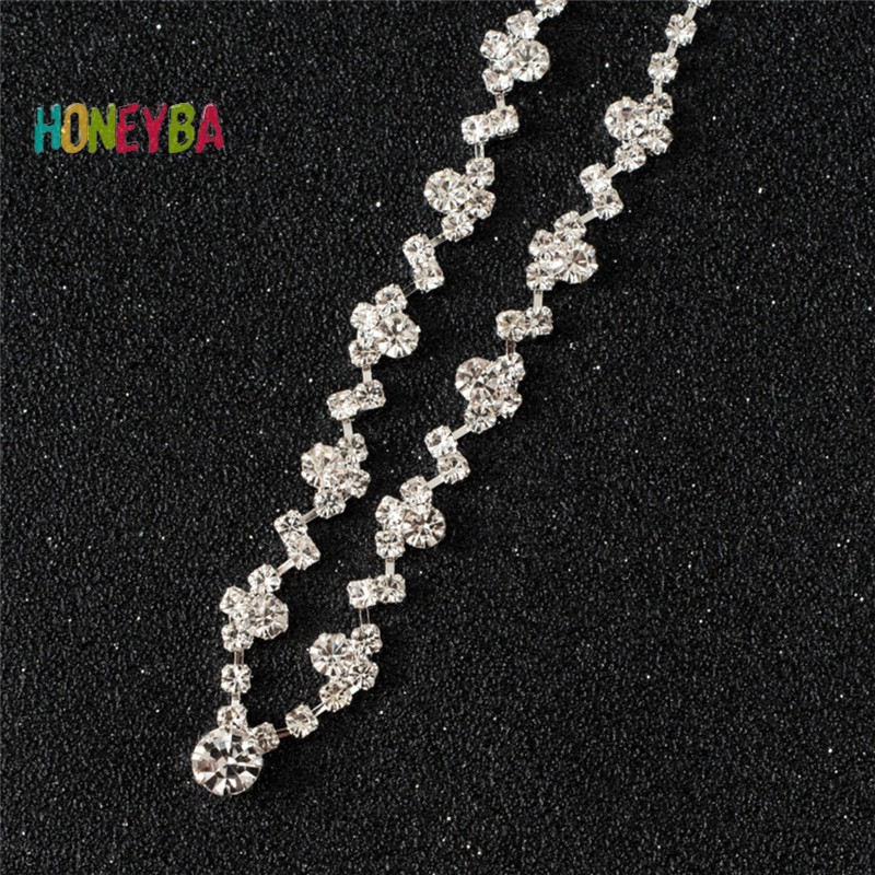 < Honeyba > Bộ Bông Tai Vòng Cổ Pha Lê Phù Dâu Bạc Trang Sức Cưới Cô Dâu Trang Sức Trang Sức