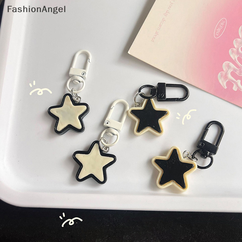 Fashionangel Dễ Thương Đơn Giản Đen Trắng Ngôi Sao Móc Khóa Y2k Vintage Pentagram Móc Khóa Túi Mặt Dây Chuyền Trang Trí Bé Gái Bé Trai Quà Tặng TH