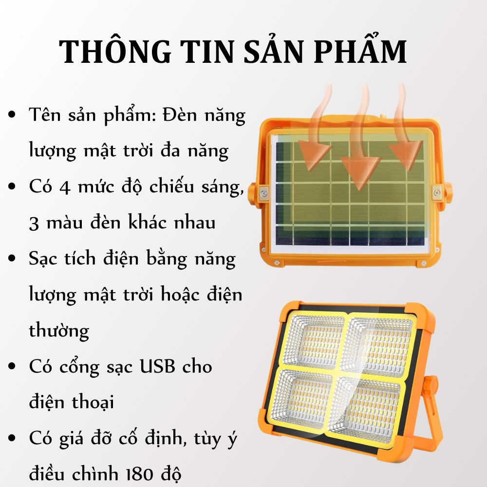 Đèn LED Năng Lượng Mặt Trời Đa Năng Cầm Tay GONGYI 300W Đèn Tích Điện Chống Nước Đổi Màu Pin 9000mAH