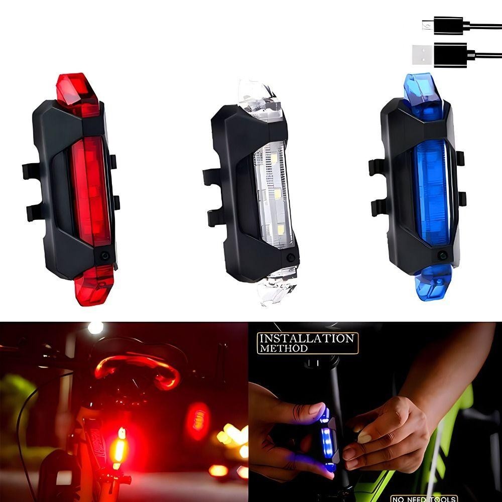 Đèn xe đạp leo núi thành phố YMIFI, Đèn xe đạp phía sau có thể sạc lại USB chống nước, Đèn hậu đi xe đạp đầy màu sắc nhấp nháy