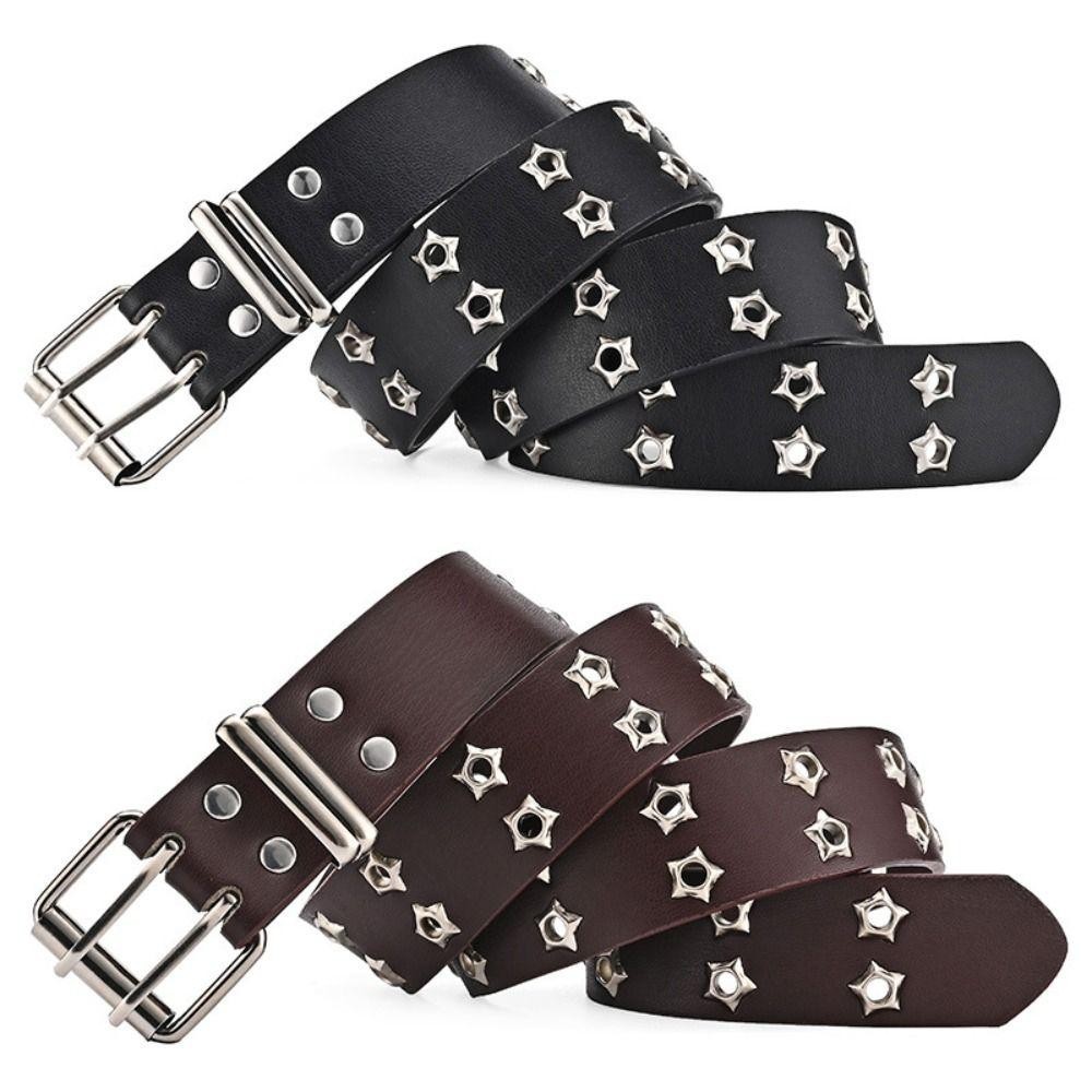 Thắt lưng da ESSENCEH phong cách Gothic Hip Hop Punk Rock với thiết kế Star Eyelet