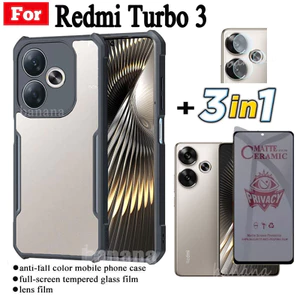 Ốp Điện Thoại Chống Sốc 3 Trong 1 Redmi Turbo 3 Cho Redmi A3 Redmi 13C 4G 5G Chống Gián Điệp Mềm Gốm Mờ Riêng Tư Kính Cường Lực