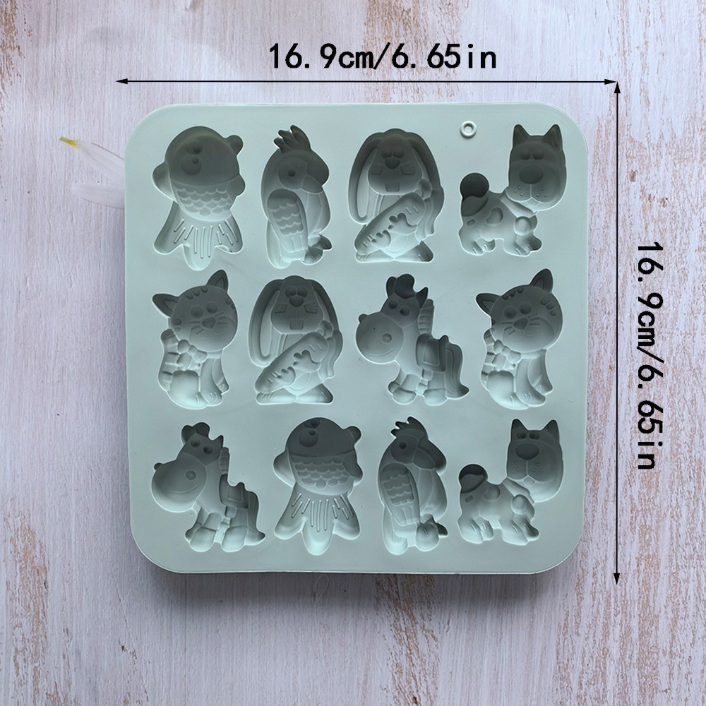 12 Khoang Hoạt Hình Hình Hình Động Vật Khuôn Silicon Khuôn Socola DIY Món Tráng Miệng Pudding Thạch Bánh Nướng Khuôn