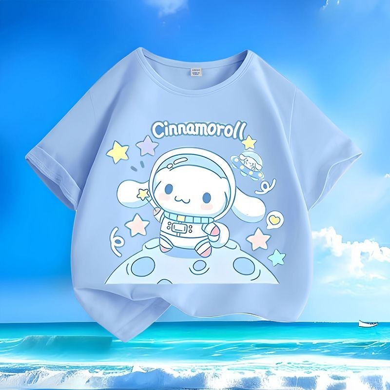 2024 Thời Trang Cinnamoroll Hoạt Hình Mùa Hè Áo Thun Trẻ Em Có Cổ Tròn Và Phong Cách Rời Phù Hợp Với Top