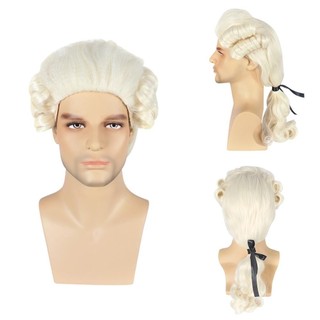 WEETW Baroque Cosplay Tóc Giả Xoăn, Cao Cấp Lịch Sử Luật Sư Thẩm Phán Tóc Giả, Sân Khấu Halloween Xám Nam Tóc Giả Trang Phục Nam Tóc Giả Trang Phục Đảng