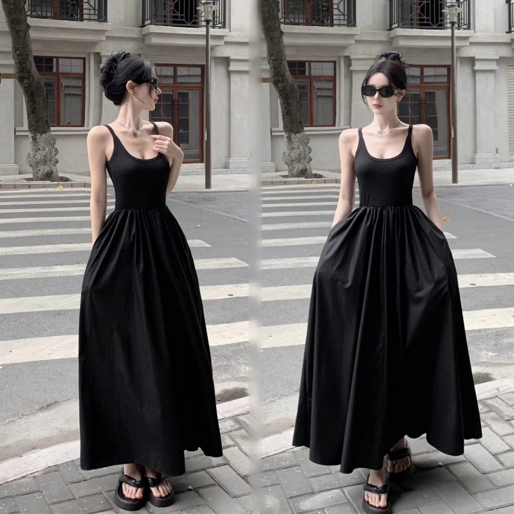 Đầm váy maxi hai dây dáng dài thiết kế nhún eo basic form dáng xòe chữ A đi tiệc đi chơi XIMIMI SP171