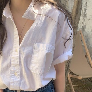 Phong Cách Hồng Kông Sang Trọng Màu Trắng Tinh Khiết Xếp Ly Phong Cách Cơ Bản Áo Sơ Mi Hàng Ngày Nữ Áo Sơ Mi polo Cotton Nguyên Chất Mùa Hè Sang Trọng Thiết Kế Đơn Giản Niche Áo Sơ Mi Tay Ngắn Pháp