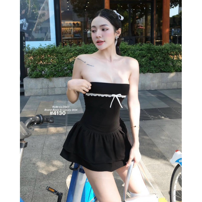 (Kèm quần) Đầm ống cúp ngực tiểu thư đính nơ xinh xắn G622