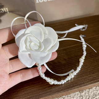1 Chiếc Camellia Nơ Neckchain Handmade Ruy Băng Ngọc Trai Vòng Cổ Retro Cổ Dây Xích Phụ Kiện