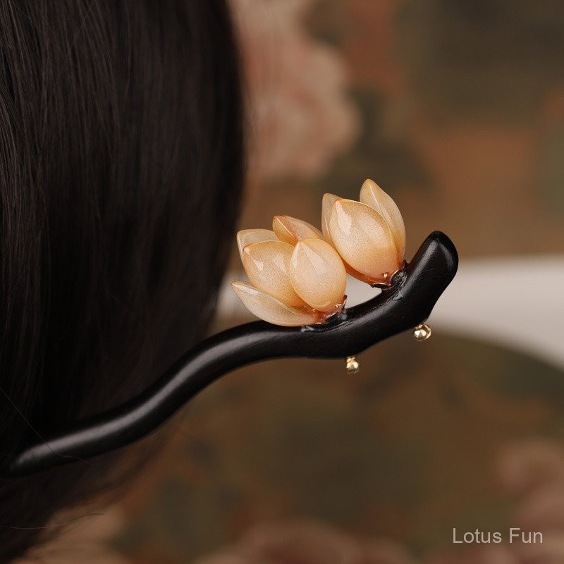 Tinh xảo ngọc lan đen đàn hương trâm tóc đơn giản thời thượng cổ điển khí chất búi tóc trâm cài sườn xám trà phục trang sức