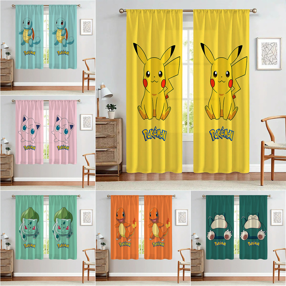 Rèm Pokemon Pikachu, Thích Hợp Cho Phòng Khách, Phòng Ngủ, Máy Có Thể Giặt Màn Polyester 1PC