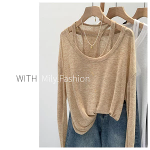 Milyfashion Retro Hai Mảnh Phù Hợp Với Áo Vest Hình Chữ I Rời Kem Chống Nắng Áo T Top Thường Ngày Rời