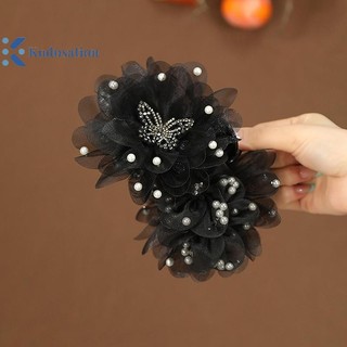 Kudosation Nữ Lưới Hoa Ngọc Trai Cua Tóc Vuốt Nữ Cô Gái Tính Khí Thời Trang Mũ Đen