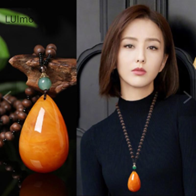 Luimo Vintage Phong Cách Dân Tộc Nữ Cổ Sáp Ong Thả Hạt Choker Áo Len Dài Mặt Dây Chuyền Trang Sức SBS