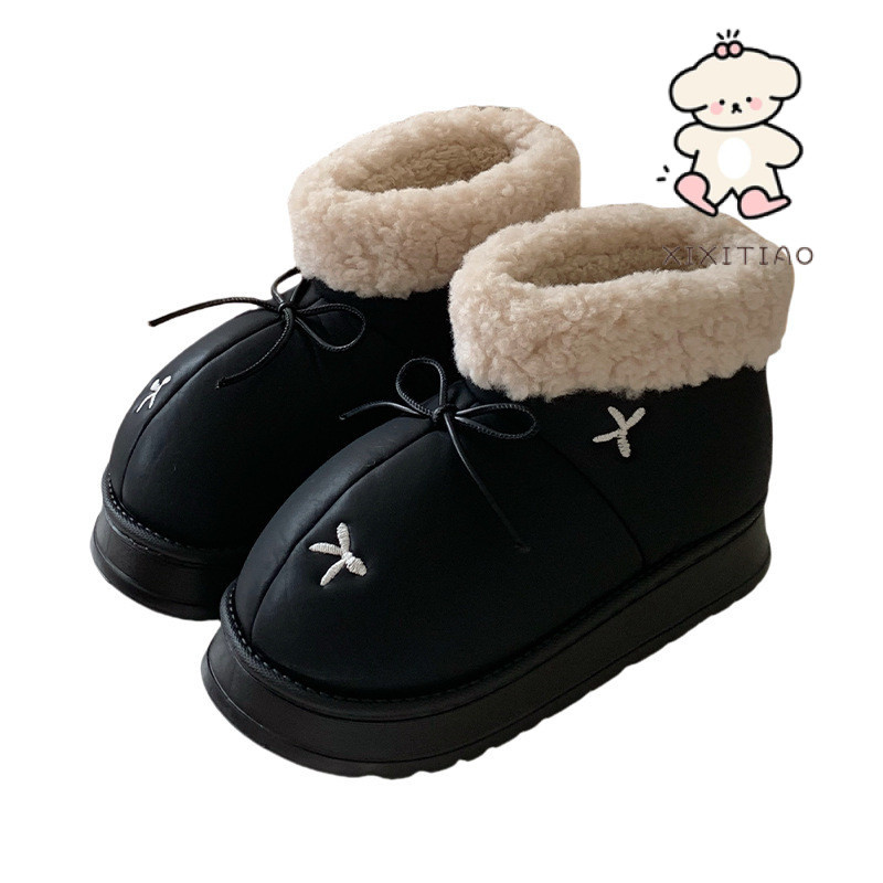 Xixitiao Mùa Đông Phong Cách Mới Phong Cách Hàn Quốc Nơ Đông Bắc Giày Cotton Nữ Thời Trang Đế Dày Bên Ngoài Mặc Cô Gái Trái Tim Chống Thấm Nước Giày Trượt Tuyết