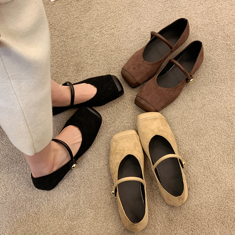Atikota Nữ Thoải Mái Ballet Đế Bằng Mary Jane Phong Cách Vuông Ngón Chân Nông Miệng Giày Thường Ngày