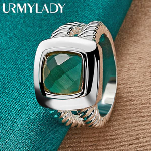 URMYLADY Bạc 925 Xanh Lớn Zircon 7-10 # Nhẫn Nữ Cưới Thời Trang Quyến Rũ Trang Sức