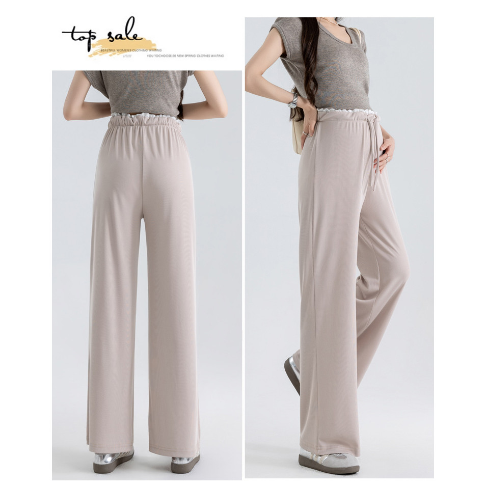 Quần bà bầu Mùa hè Phong cách mới Không nâng bụng Dây rút Ice Silk Quần ống rộng