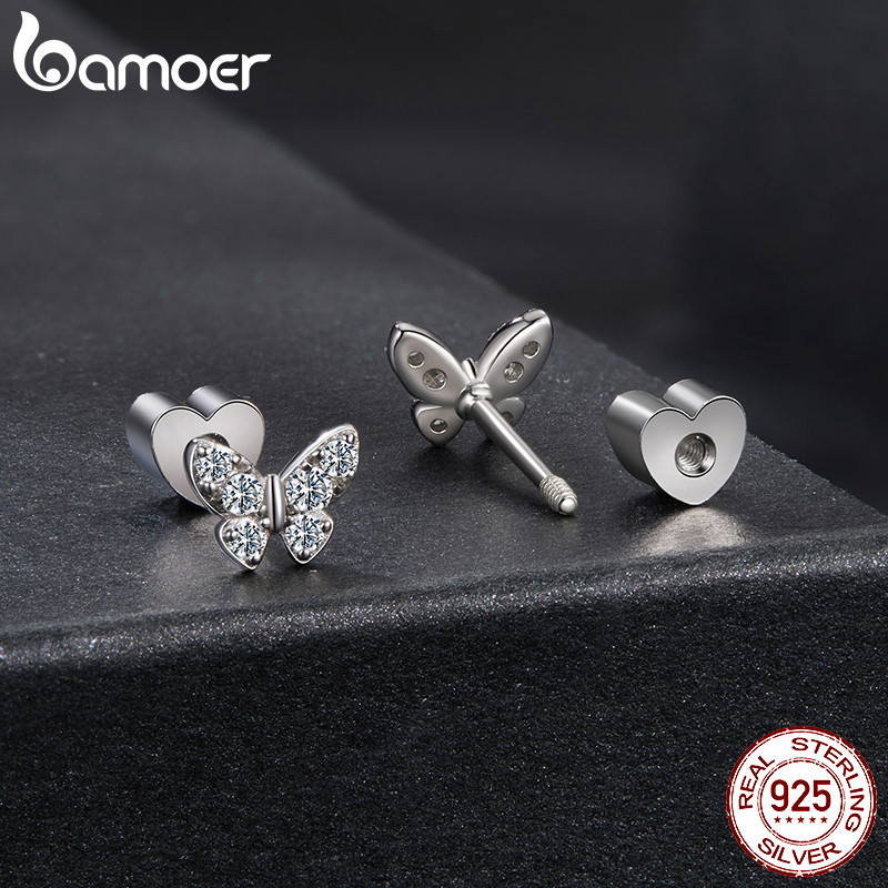 Bamoer 925 Sterling Sliver Bông Tai Bướm Moissanite Trang Sức Quà Tặng Cho Nữ