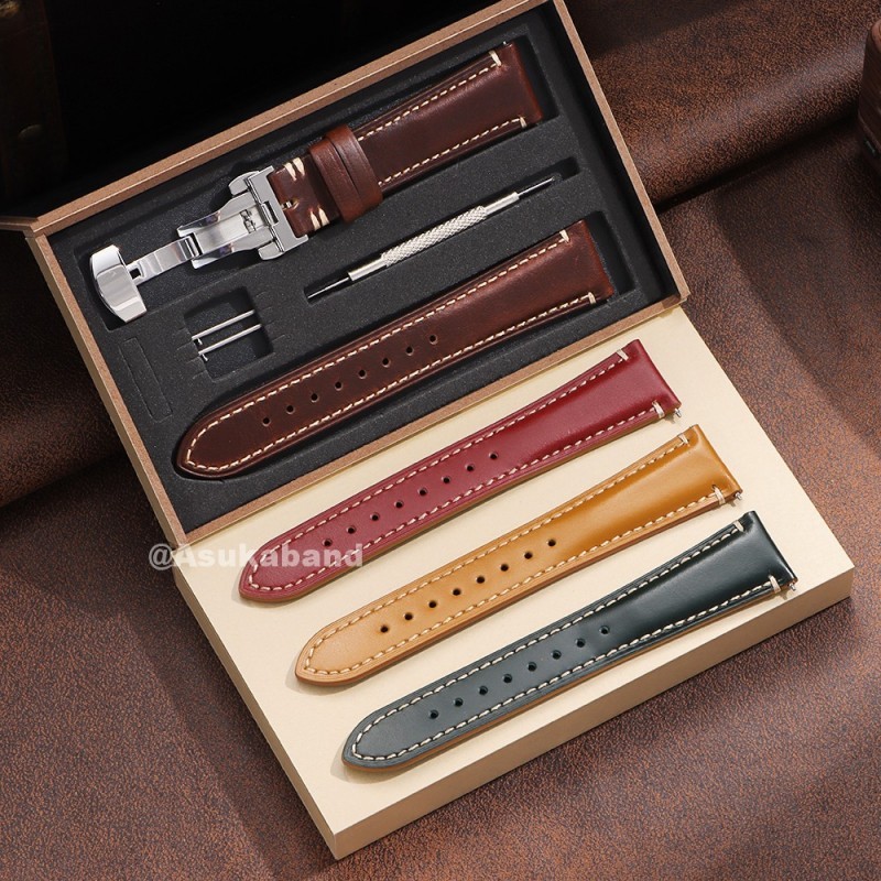 Dây đeo đồng hồ da thật cao cấp 20mm 22mm 24mm Sáng bóng chống nước cổ điển Dây đeo cổ tay bằng da Dây đeo cổ tay bướm Dây đeo đồng hồ Vòng đeo tay thay thế cho nam nữ Hộp quà tặng