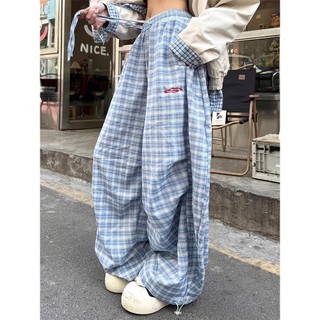 S-5XL Quần Size Lớn Nữ Mỹ Thường Ngày Kiểm Tra Quần Nữ Xuân Hè Rời Machete Quần Drape Sàn Lau Quần Ống Rộng ins Đơn Giản Hợp Thời Trang Vừa Size Lớn Quần Kiểm Tra Nữ